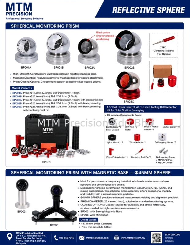 Spherical Monitoring Prism Reflective Sphere Magnetic Base Malaysia