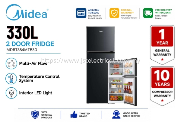 Midea 330L 2 Door Fridge MDRT384MTB30 | Large Capacity Inverter No Frost Refrigerator Malaysia | Family Size Energy Saving Top Freezer Peti Sejuk Premium & Reliable MIDEA TWINS DOOR FRIDGE REFRIGERATOR Port Dickson, Malaysia, Negeri Sembilan Retailer | JAYA SYNERGY (M) SDN. BHD.