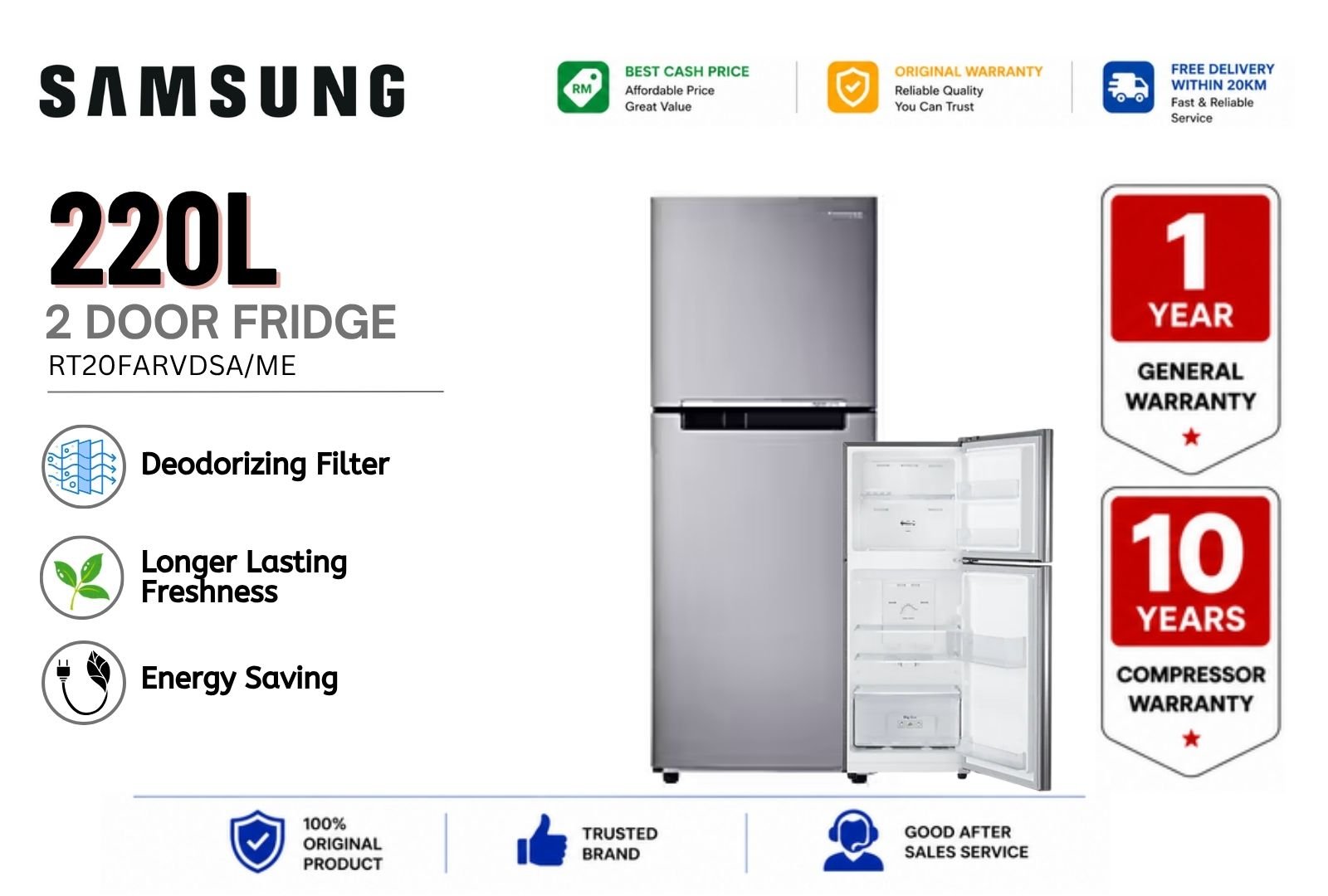Samsung RT20FARVDSA/ME 220L 2-Door Top Freezer Refrigerator �C Digital Inverter No Frost Malaysia