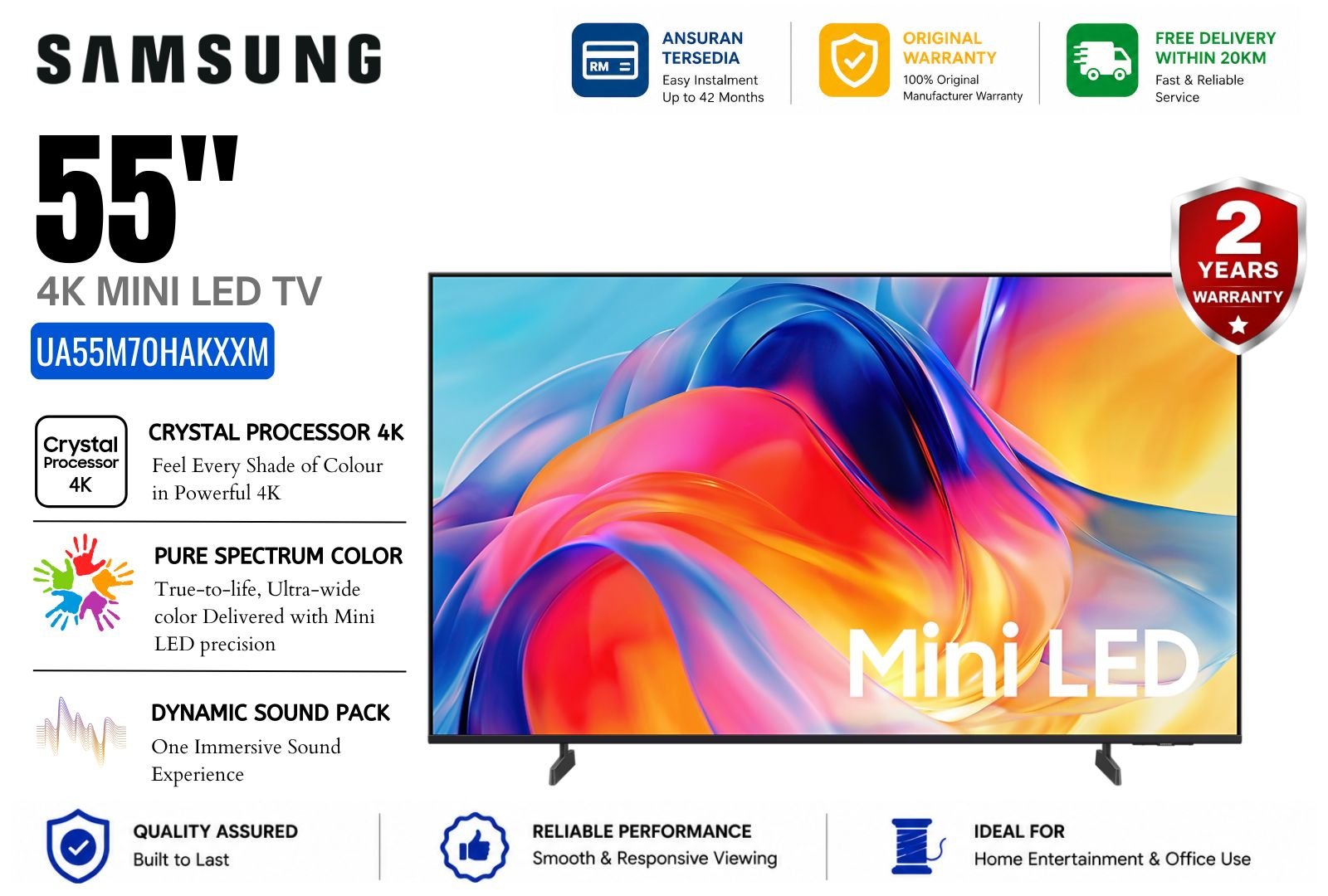Samsung 55�� Mini LED 4K AI Smart TV �C UA55M70HAKXXM | AI-Powered 4K Entertainment | Premium Smart TV