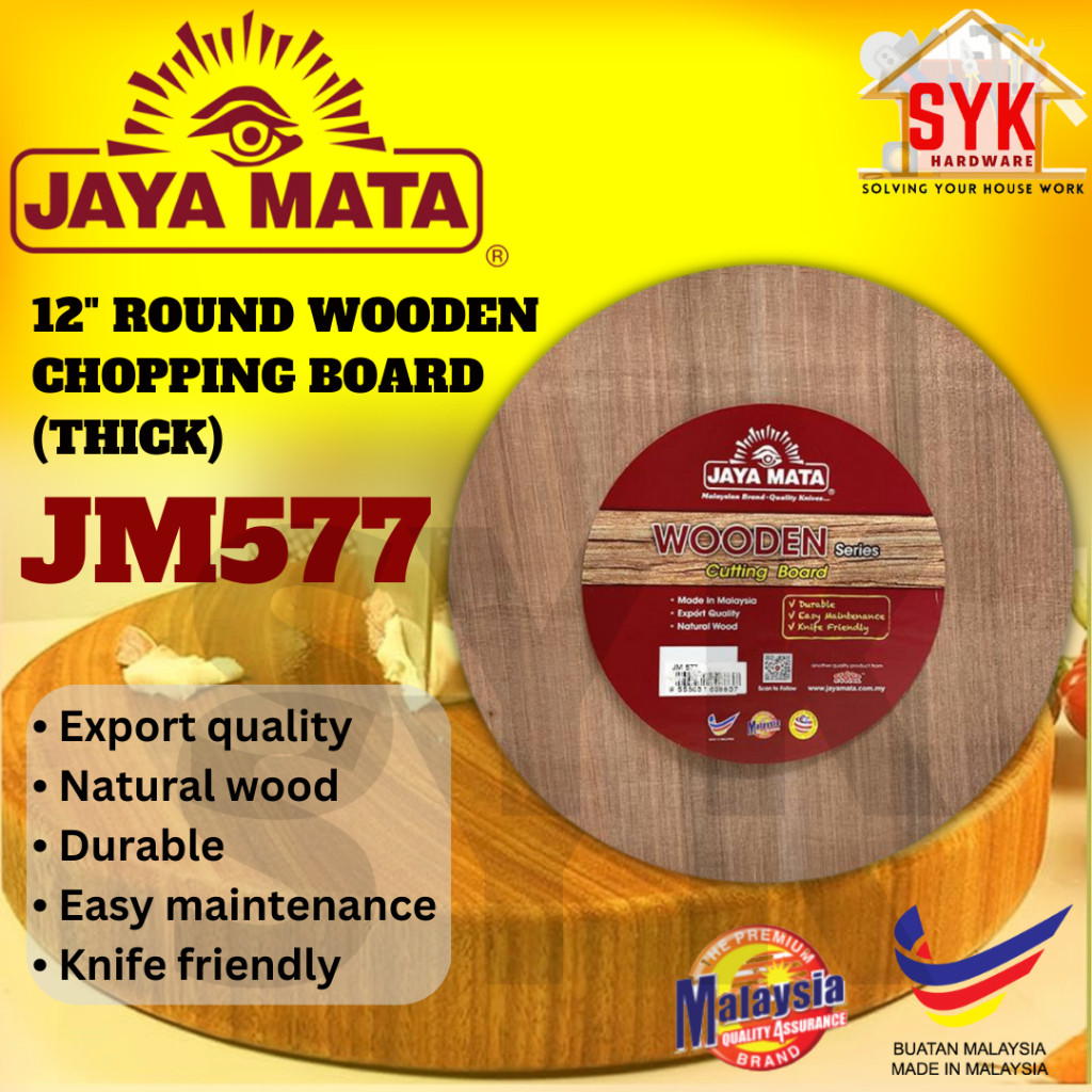 SYK Jaya Mata JM577 12 Inch Round Wooden Chopping Board Thick Cutting Board Chopping Board Papan Bulat Pemotong Kayu