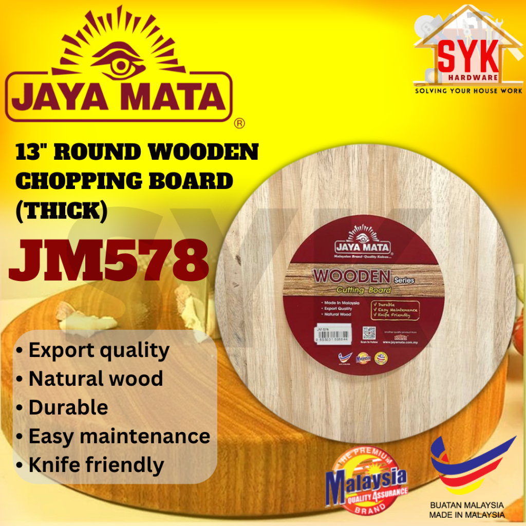 SYK Jaya Mata JM578 13 Inch Round Wooden Chopping Board Thick Cutting Board Chopping Board Papan Bulat Pemotong Kayu