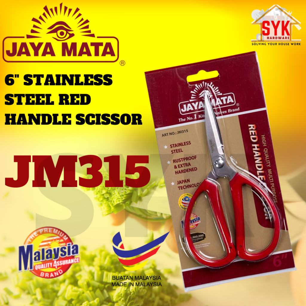 SYK Jaya Mata JM315 6 Inch Stainless Steel Red Handle Scissors Multifunction Kitchen Stationery Scissors Gunting Dapur