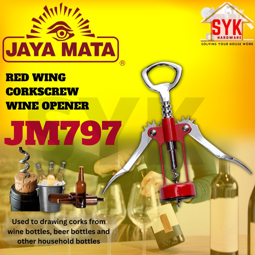 SYK Jaya Mata JM797 Red Wing Corkscrew Easy Wine Bottel Opener Mov Stainless Steel Alat Pembuka Botol