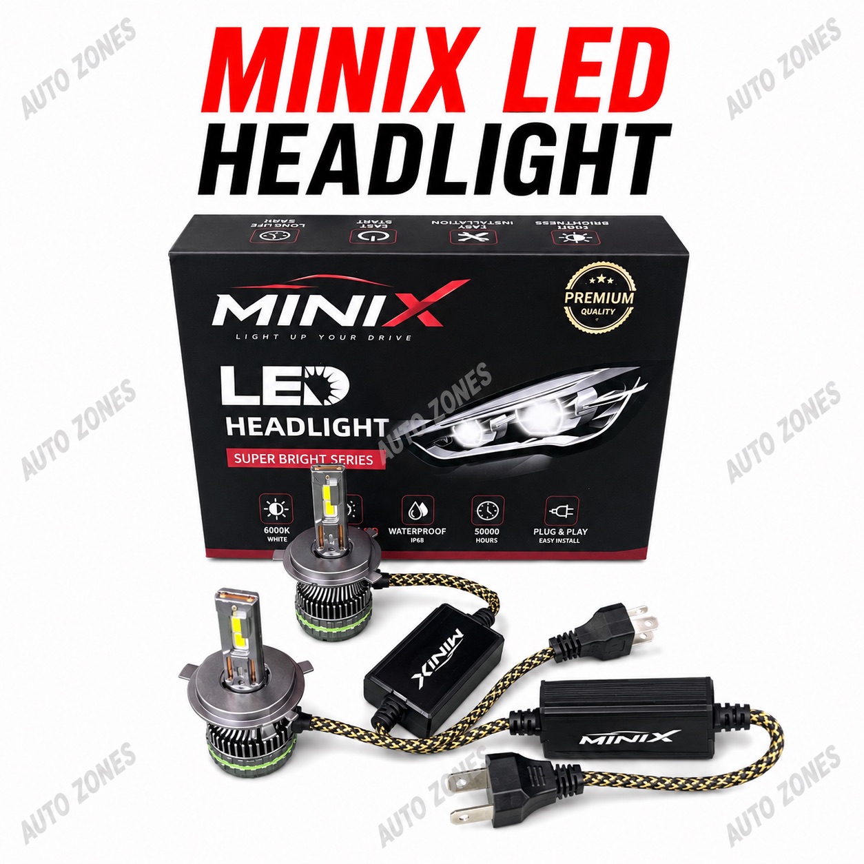 LED Mini X 120W H4 Car Headlight Bulb | Super Bright 6000K White | Plug & Play | Canbus Ready | Universal Headlamp Upgrade