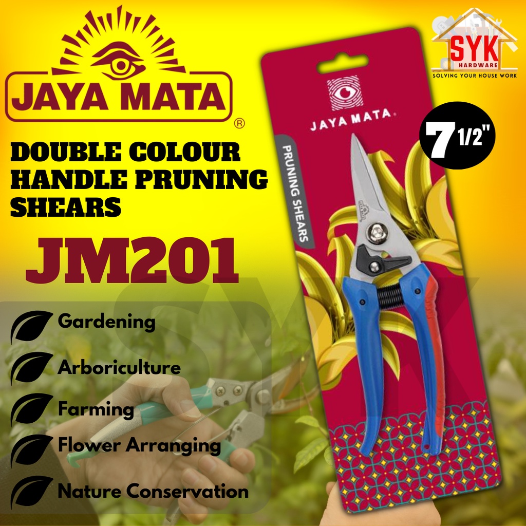 SYK Jaya Mata JM201 7陆" Double Colour Handle Garden Pruning Shears Gardening Tools Portable Scissors Gunting Pokok Bunga