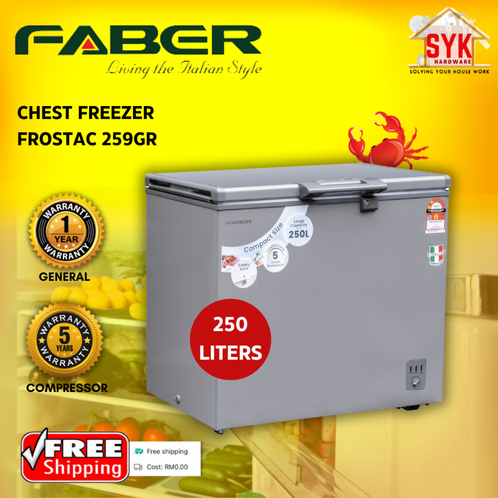 SYK Free Shipping Faber Frostac 259GR 250 Liters Chest Freezer Fridge Frozen Foods Freezer Peti Sejuk Beku