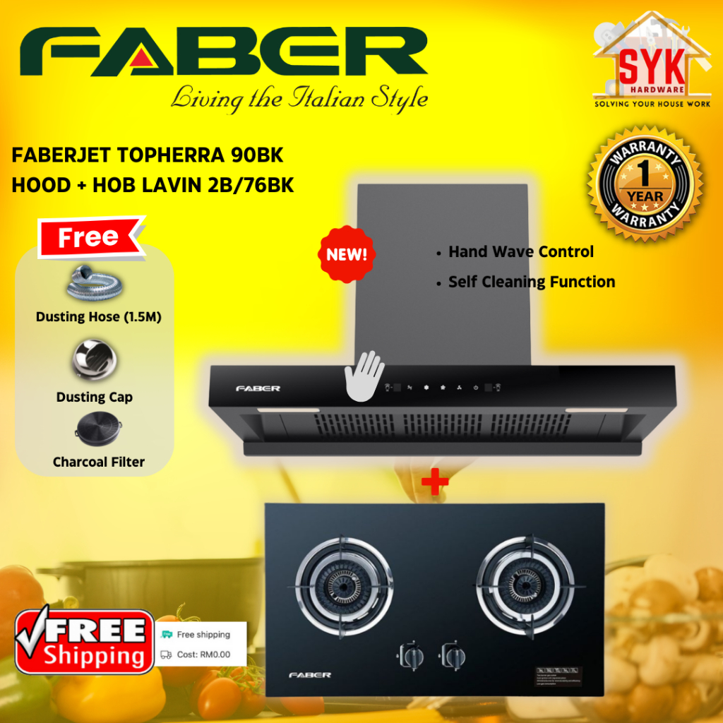 SYK Free Shipping Faber TOPHERRA 90BK LAVIN Hood Hob Cooking Cooker Hood Kitchen Penyedut Asap Free Gift