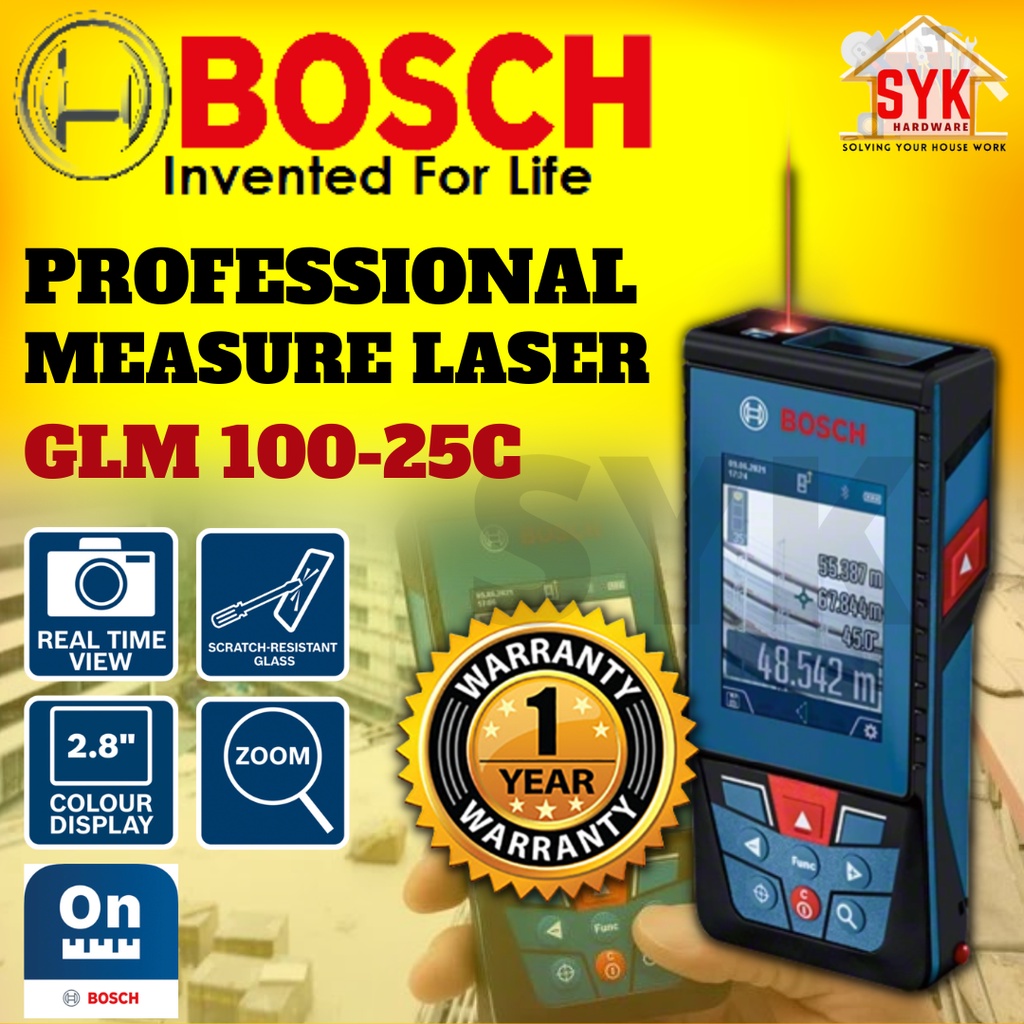 SYK Bosch GLM 100-25C GLM100-25C Professional Laser Measure Rangefinder Mesin Pengukuran Jarak Laser (0601072YK0)