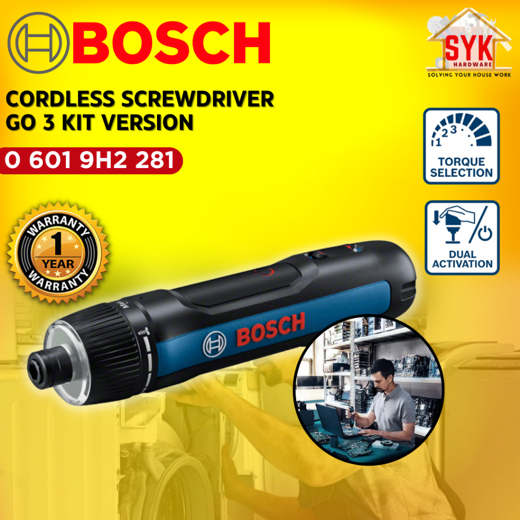SYK Bosch GO 3 GO3 Cordless Screwdriver Kit Version Hand  Power Tools Cordless Drill Pemutar Skru 3.6V 06019H2281