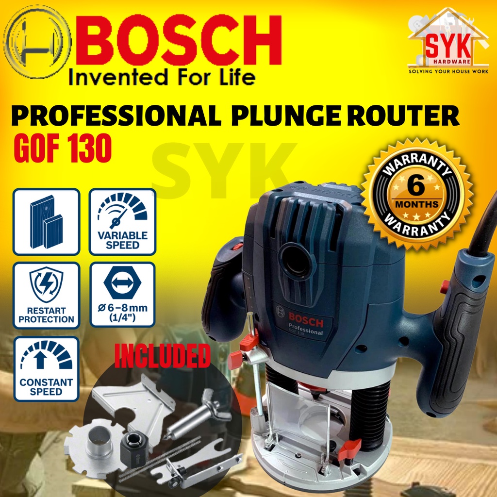 SYK Bosch GOF 130 GOF130 Professional Electric Plunge Router For Wood Working Mesin Penghala Terjun Kayu (06016B70L1)