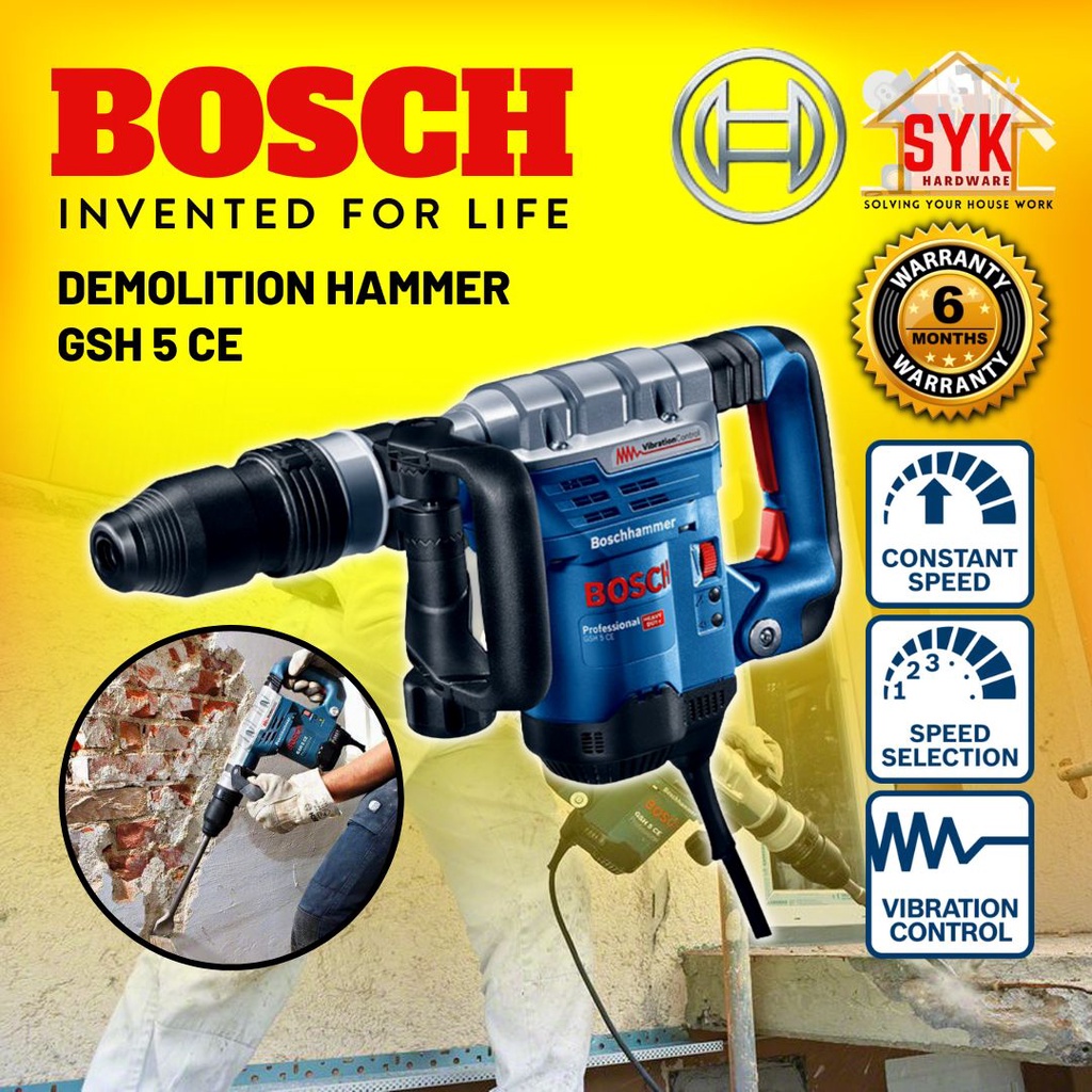 SYK BOSCH GSH 5 CE GSH5CE GSH 5CE Demolition Hammer Heavy Duty Hacker Mesin Pecah batu - 06113210L0
