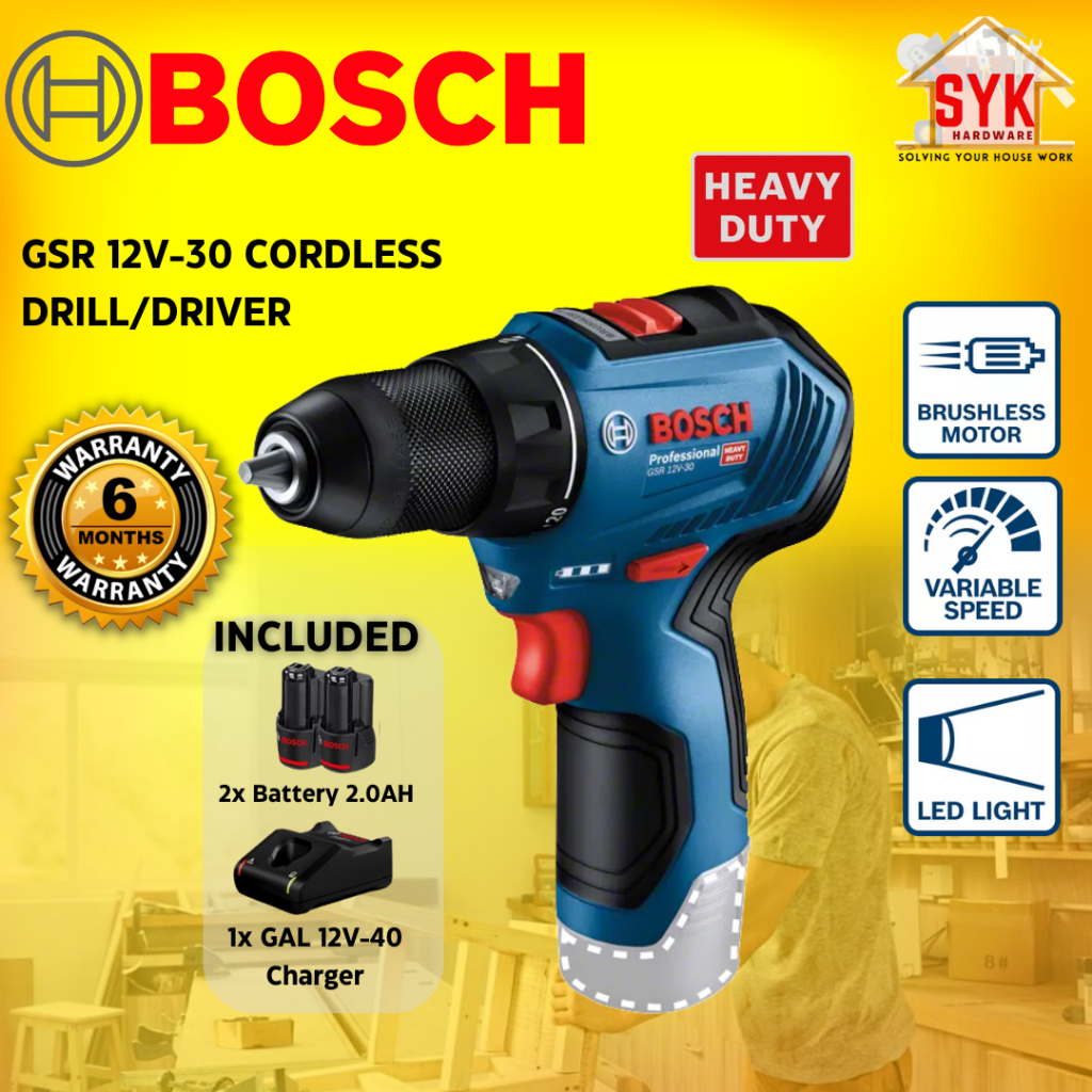 SYK Bosch GSR12V-30 GSR 12V-30 Cordless Drill Brushless Motor Mesin Gerudi Bateri Mudah Alih - 06019G90L1