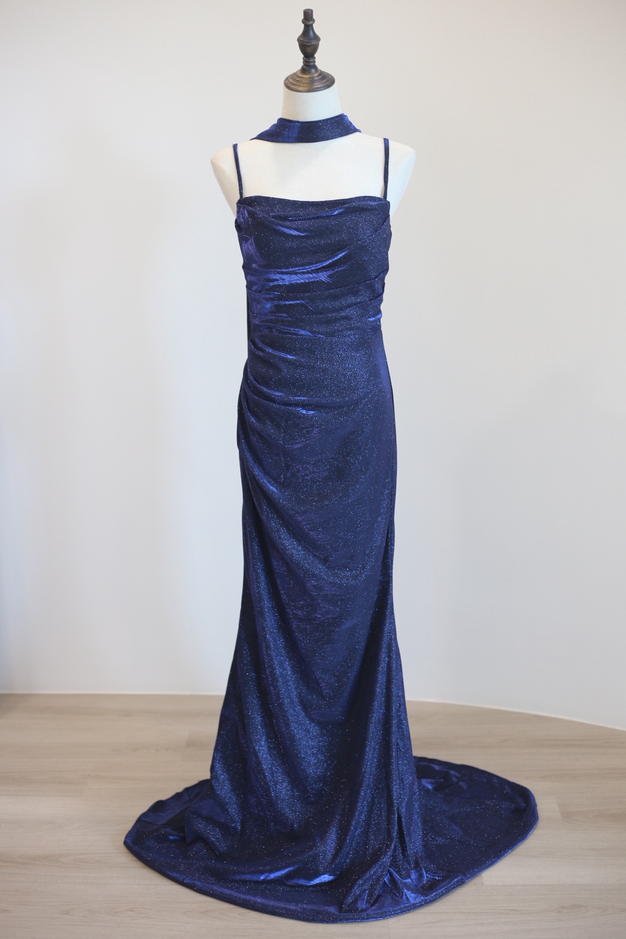 Navy Blue Evening Gown with Glitters