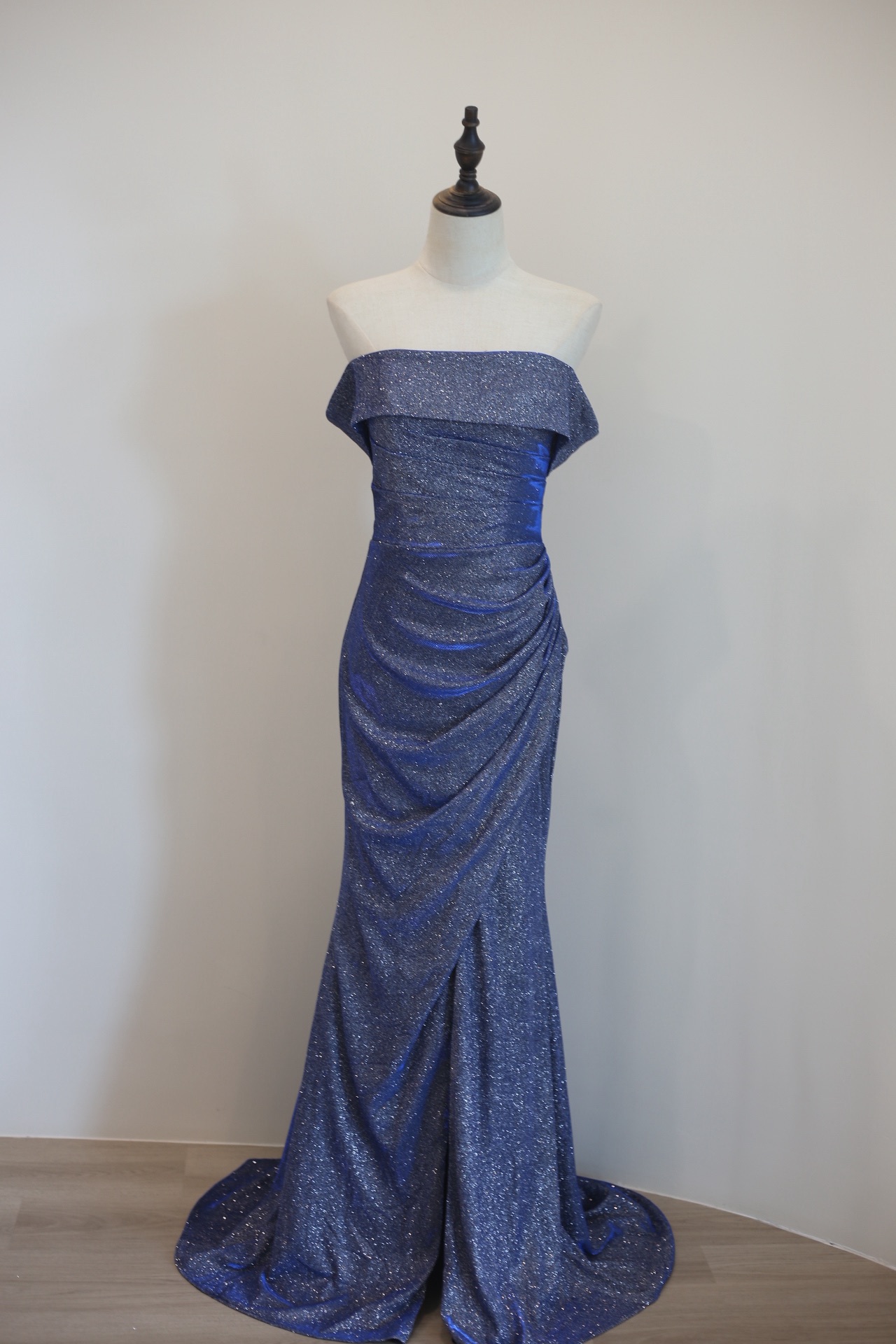 Navy Blue Evening Gown with Glitters