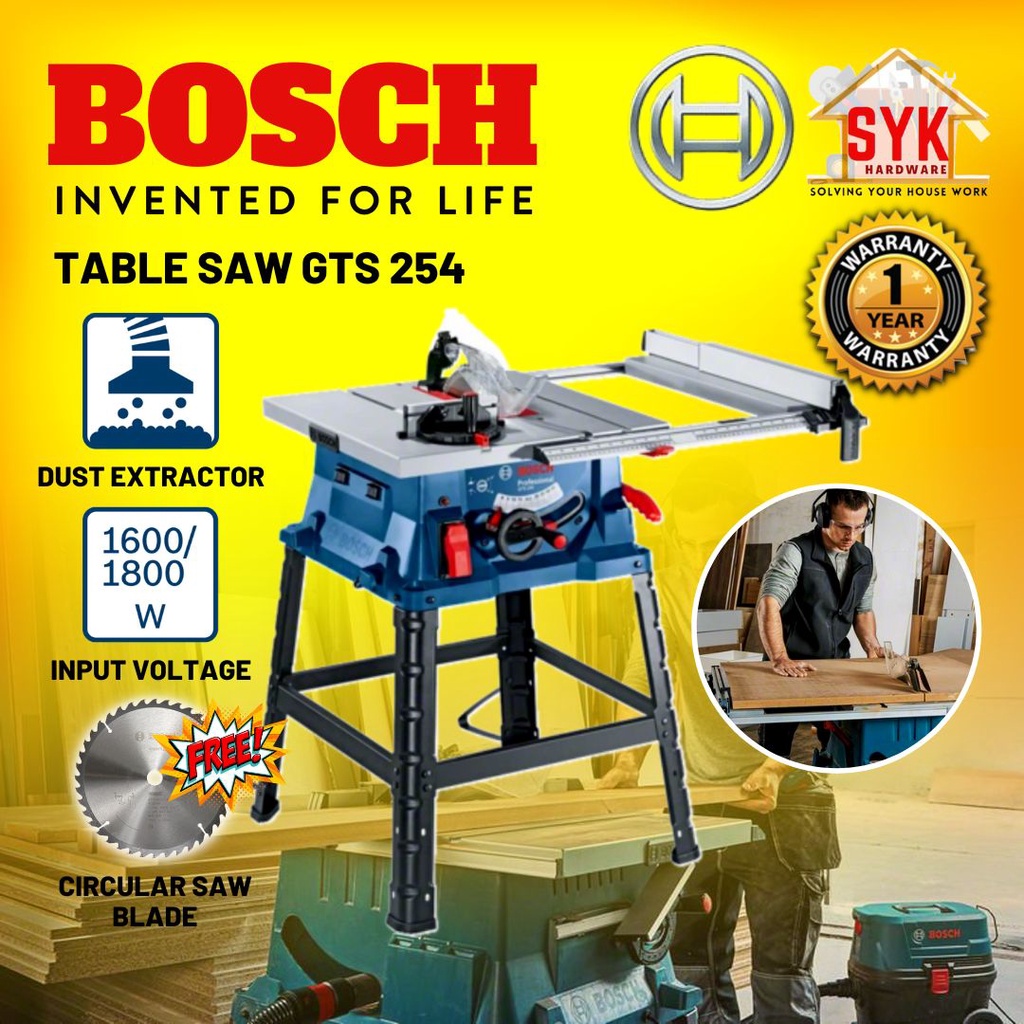 SYK BOSCH GTS 254 GTS254 Professional Table Saw Machine Wood Cutting Mesin Gergaji Meja Gergaji Kayu 1800W-0601B450L0