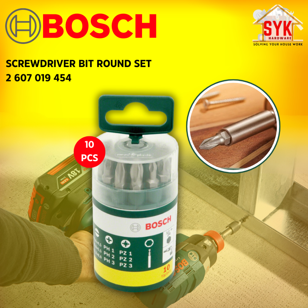 SYK Bosch ScrewDriver Bit Round Set 10Pcs Cordless Power Tools Accessories Screw Bits 2607019454