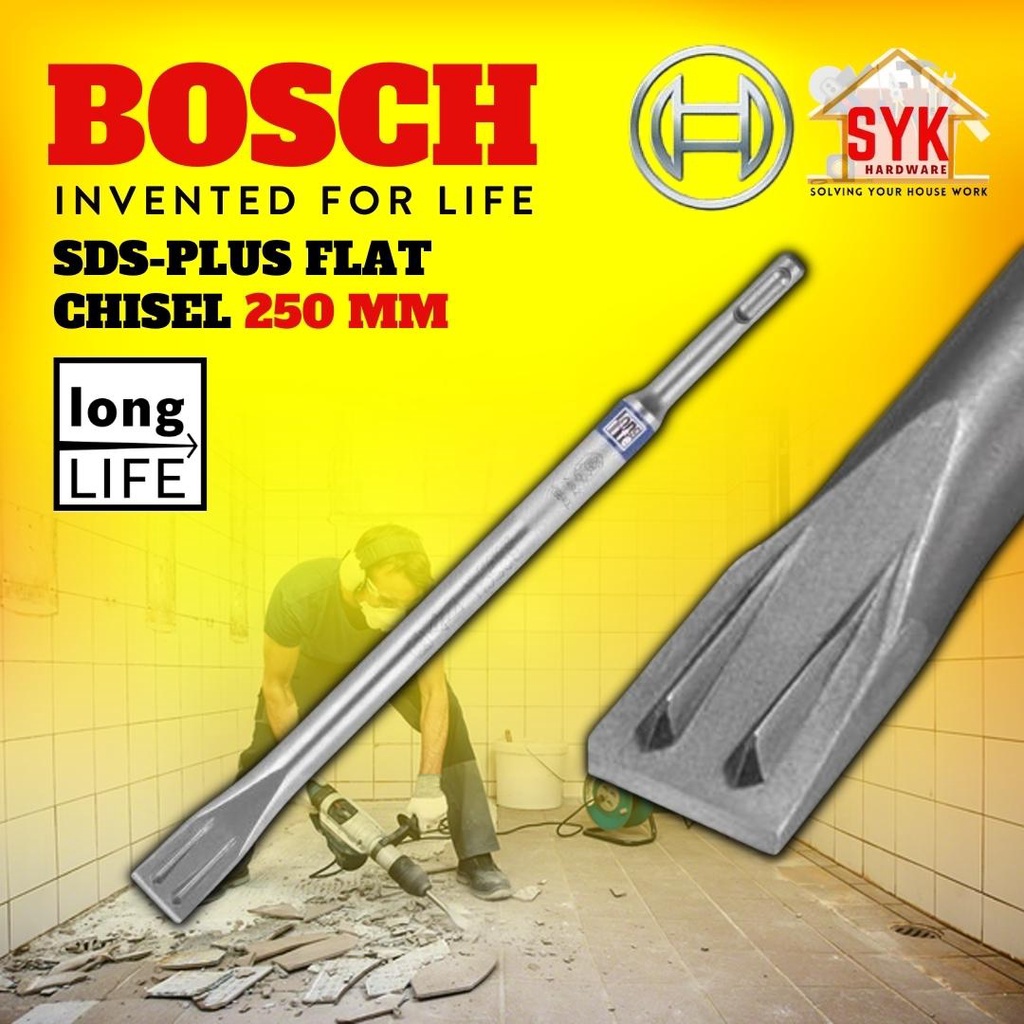 SYK BOSCH SDS Plus Flat Chisel 250mm For Rotary Hammer Drill Bit Concrete Drill Bit Tile Drill Bit - 2609390394/690548