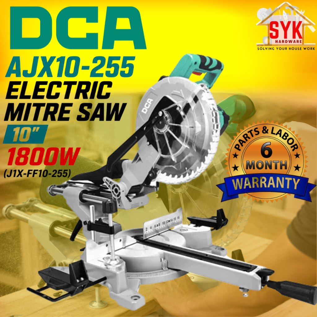 SYK DCA  AJX10-255 Electric Mitre Saw 10" 1800W(J1X-FF10-255) Aluminium Cutting Machine Mitre Saw Sliding Pemotong Papan