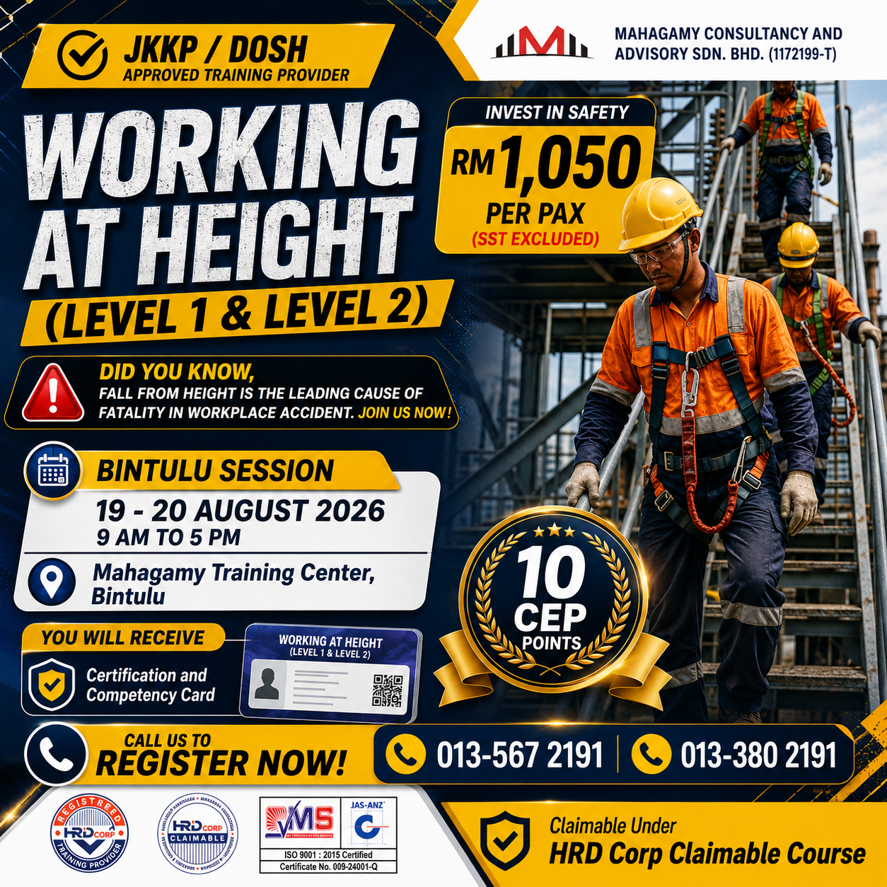 Working At Height, 19&20 August 2026, CEP 10 Point, Bintulu