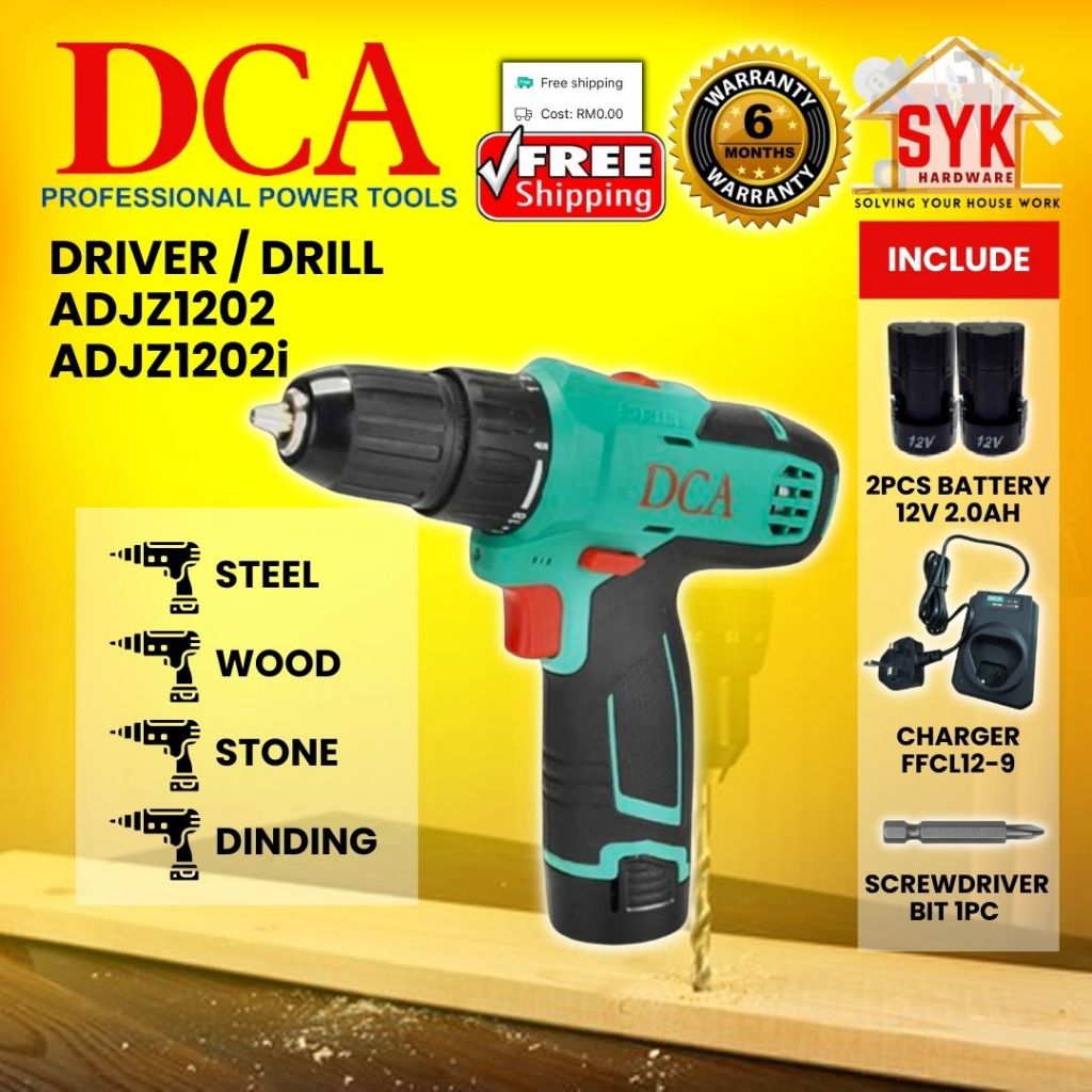 SYK (Free Shipping) DCA ADJZ1202 ADJZ1202i Cordless Drill Driver Power Tools  Hand Drill Battery Mesin Gerudi Bateri