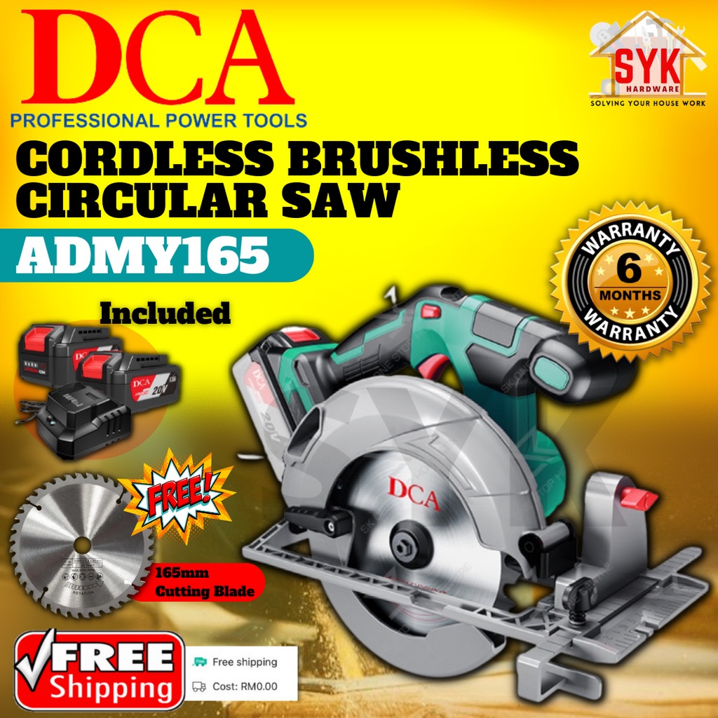 SYK (FREE SHIPPING) DCA ADMY165 Cordless Circular Saw Brushless Mesin Potong Kayu Menggunakan Bateri (20V) + FREE GIFT