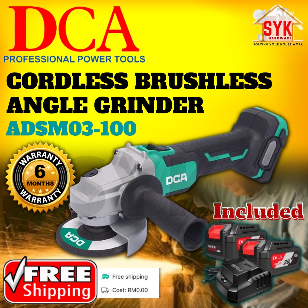 SYK (FREE SHIPPING) DCA ADSM03-100 100mm 20V Cordless Brushless Angle Grinder Mesin Gerinda Menggunakan Bateri
