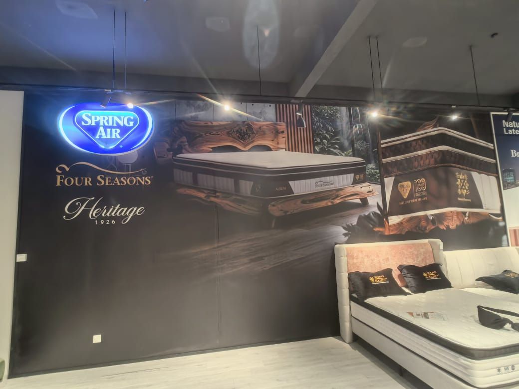 Print Custom Backdrop for Mattress Showroom at  Sungai Buloh, Selangor | Wall Graphic Printing | Retail Interior Branding | Wall Decoration | Brand Wall Display | Large Format Printing 