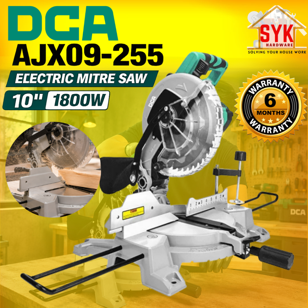 SYK DCA AJX09-255 Electric Mitre Saw 10" 1800W(J1X-FF09-255) Sliding Compound Mitre Saw Cutting Machine Mesin Potong Besi