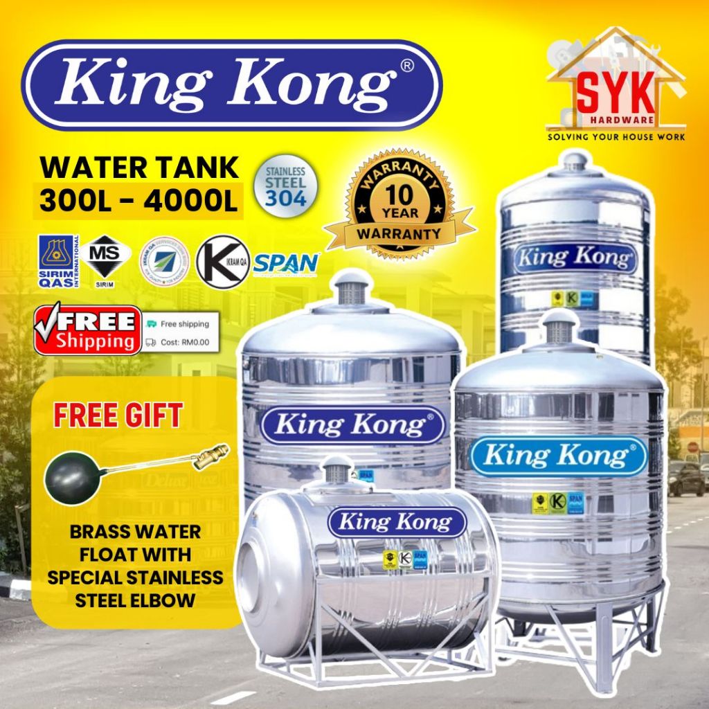 SYK (FREE SHIPPING) KING KONG KR HR HHR Series Stainless Steel Water Tank Vertical Round Bottom with Stand Tangki Air