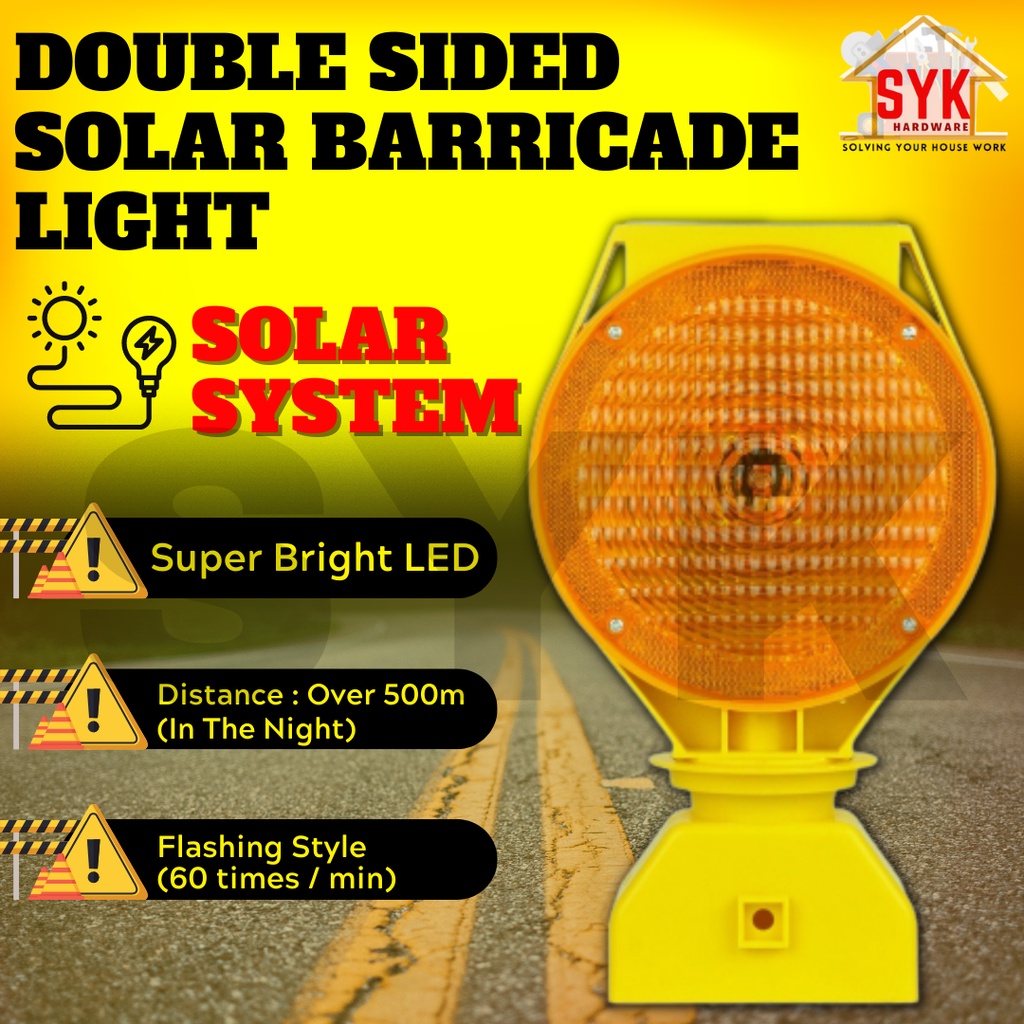 SYK 7Inch Solar Barricade Road Safety Warning Flashing Signal Light Traffic Safety Cone Solar LED Lampu Kecemasan Jalan