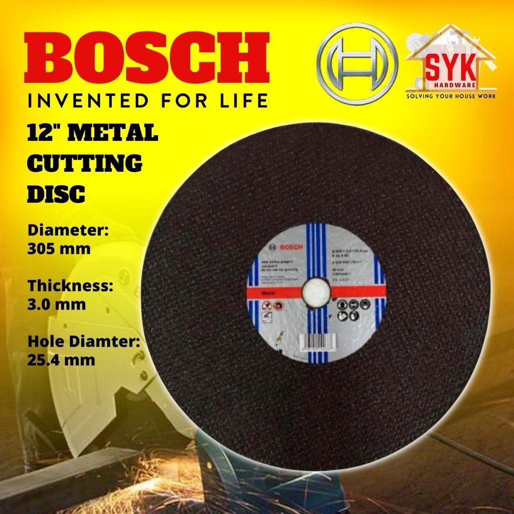 SYK Bosch 12" Stainless Steel Metal Cutting Disc Mata Potong Besi Cutting Wheel For Angle Grinder - 2608600276