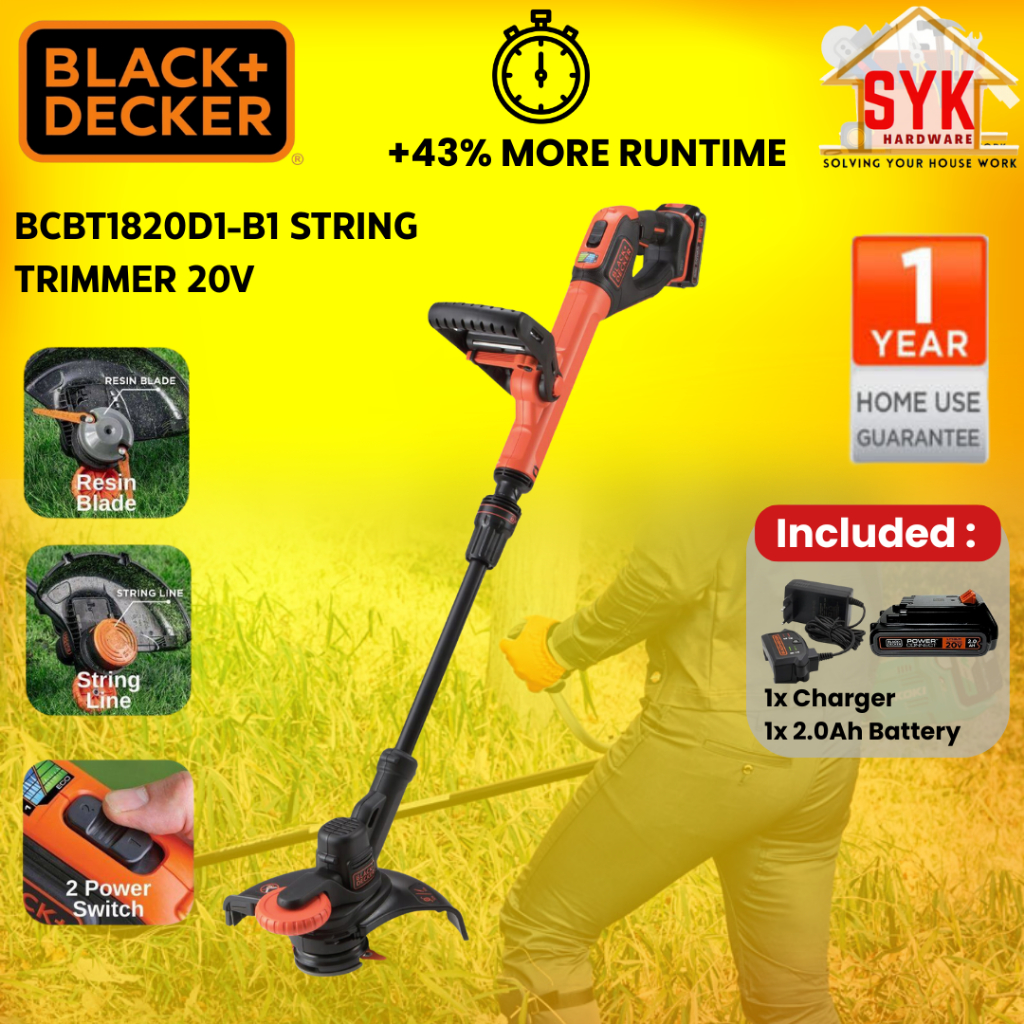 SYK Black Decker BCBT1820D1-B1 Cordless String Trimmer Grass Cutter Mesin Pemotong Rumput Bateri 20V