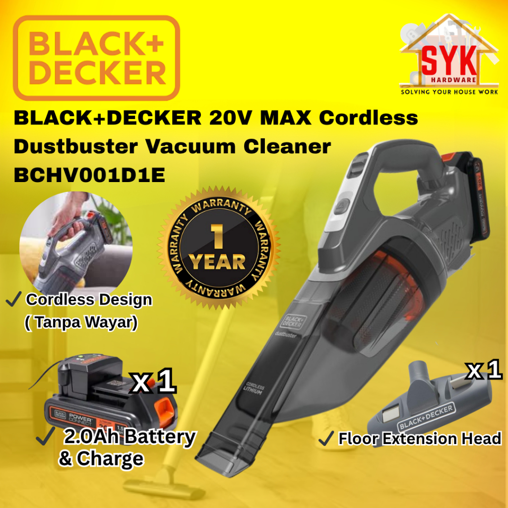 SYK Black Decker Dustbuster BCHVOO1D1E Hand Vacuum Cleaner Wireless Handheld Vacuum Kereta Tanpa Wayar Berkuasa Tinggi