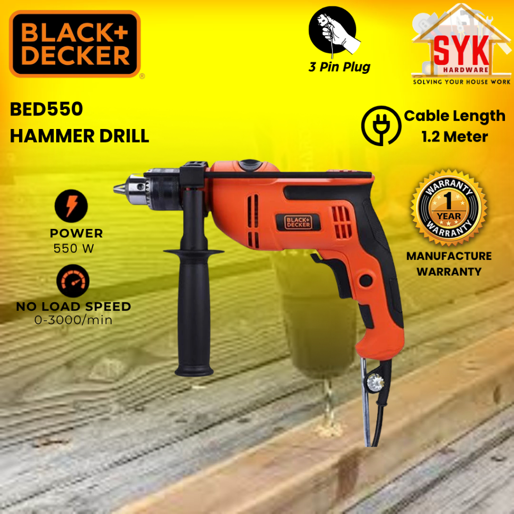 SYK Black Decker Electric Hammer Drill BED550 Machine Hammer Drill Wood Metal Mesin Gerudi Kayu Elektrik