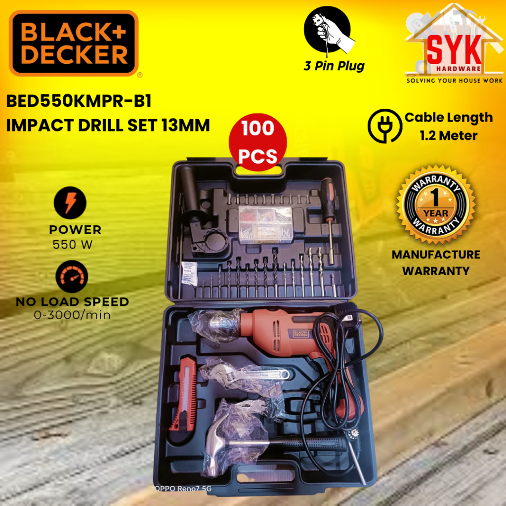 SYK Black Decker Electric Impact Drill 13mm BED550KMPR-B1 Machine Impact Drill Wood Mesin Gerudi Elektrik