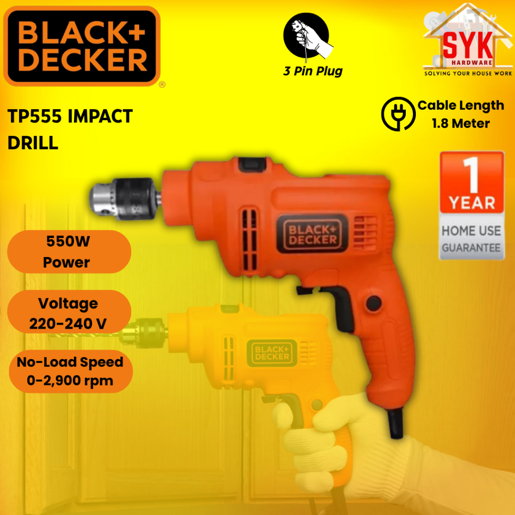 SYK Black Decker TP555 Electric Impact Drill Machine Concrete Wood Drilling Power Tools Mesin Drill Elektrik