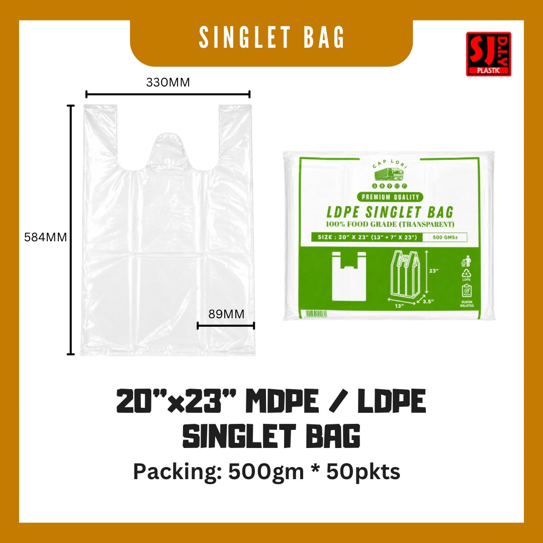 Cap Lori 20x23 MDPE / LDPE Singlet Bag (Transparent)