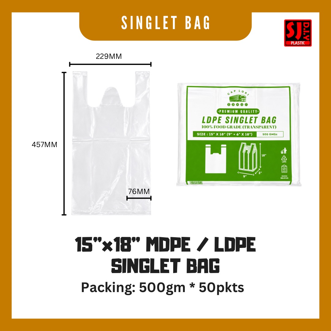 Cap Lori 15x18 MDPE / LDPE Singlet Bag (Transparent)