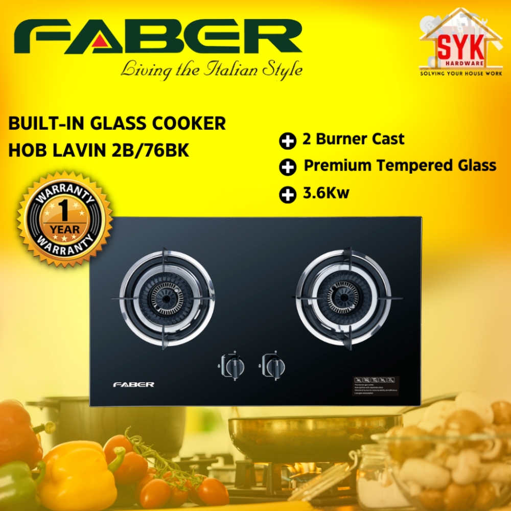 SYK Faber 2B/76BK Lavin Built In Glass Cooker Hob Stove Kitchen Appliances Cooker Hob Stove Gas Dapur