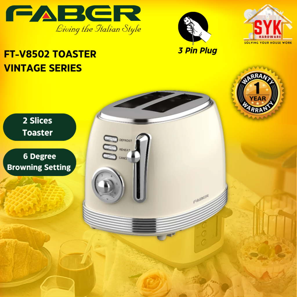 SYK Faber FT-V8502 Toaster Vintage Series 2 Slice Bread Toaster Machine Kitchen Appliances Pembakar Roti