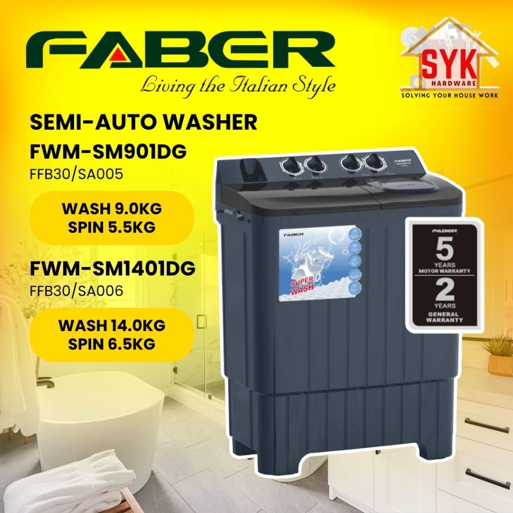 SYK Faber Semi Auto Washing Machine FWM-SM901DG FWM-SM1401DG Washer 9kg 14kg Mesin Basuh Manual Semi Auto Murah