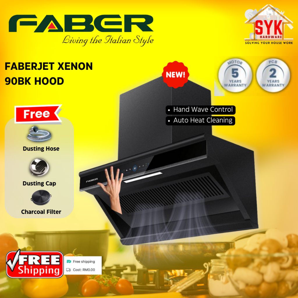 SYK Free Shipping Faberjet XENON 90BK Cooking Cooker Hood Kitchen Penyedut Asap Dapur Masak Free Gift