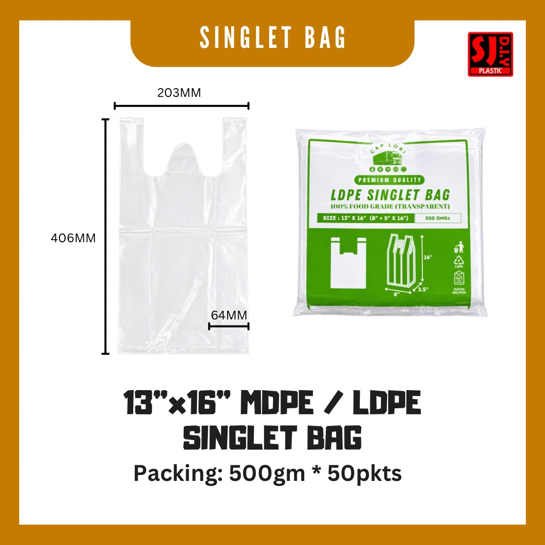 Cap Lori 13x16 MDPE / LDPE Singlet Bag (Transparent)