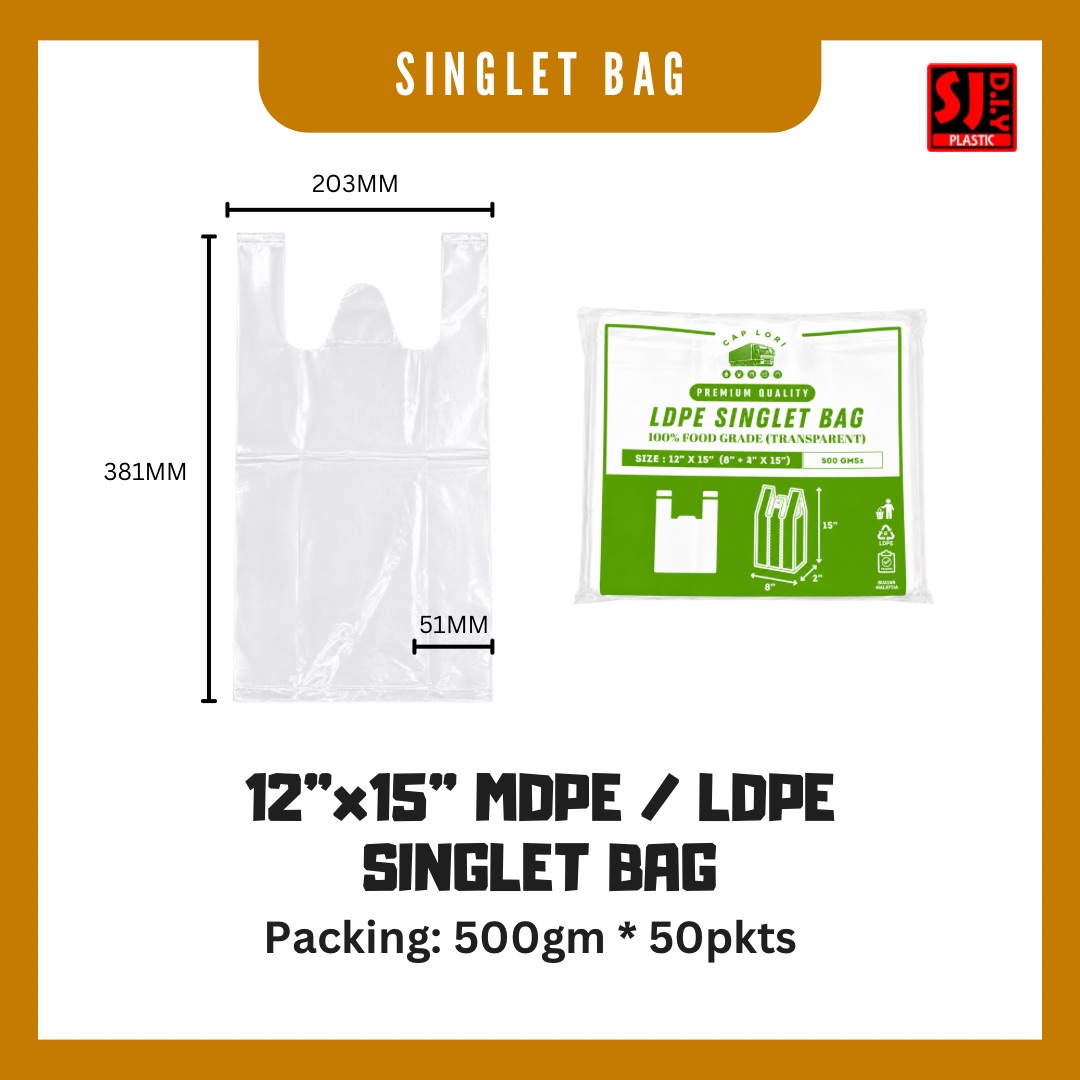 Cap Lori 12x15 MDPE / LDPE Singlet Bag (Transparent)