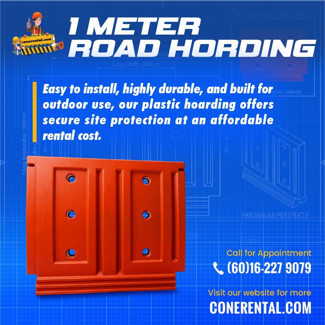 1 Meter Road Hoarding, 1 Meter Super Cone and 1 Meter Super Cone with Rubber Base (rental)