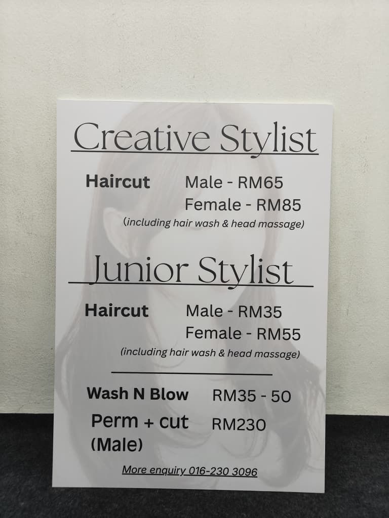 Print Foam Board for Hair Salon at Taman Tun Dr Ismail (TTDI) | Price List Board | Hair Salon Menu Display | Treatment Package Display | Beauty Salon Branding
