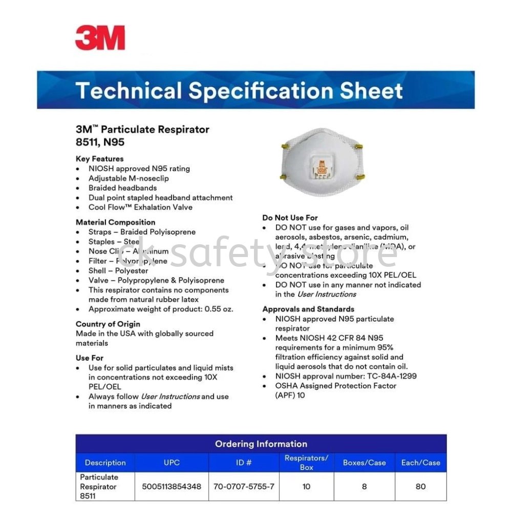 3M 8511 Heavy Duty N95 Particulate Disposable Respirator with Cool Flow Valve [10 pcs/box]