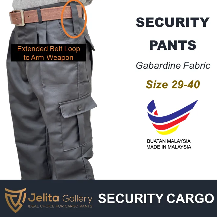 Security Cargo Pants Black Gabardine 6 Pocket 