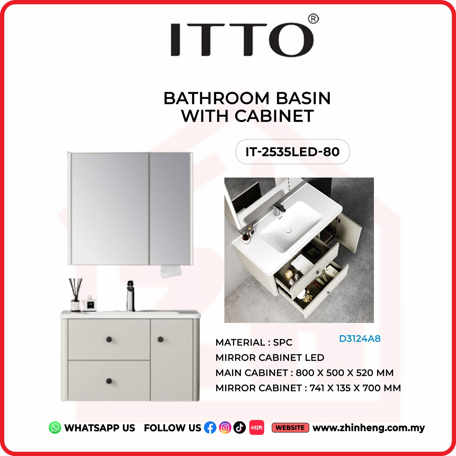 ​​​​​​​ITTO BATHROOM BASIN WITH CABINET IT-2535LED-80